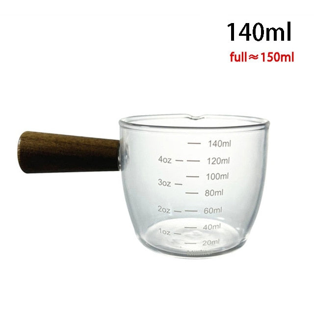 Wood Handle Glass Espresso Measuring Cup