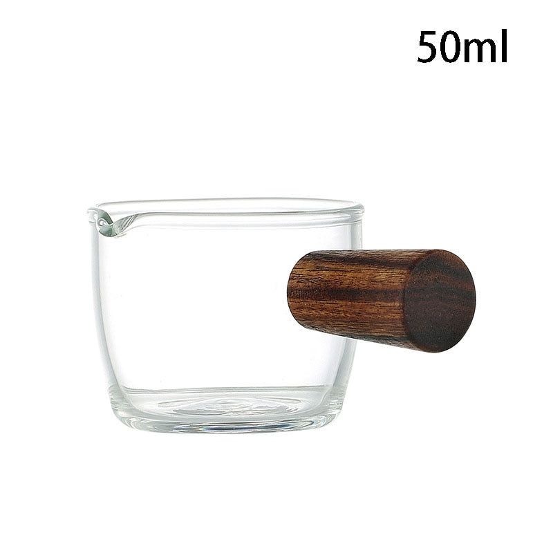 Wood Handle Glass Espresso Measuring Cup