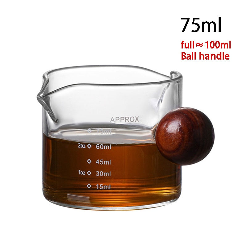 Wood Handle Glass Espresso Measuring Cup